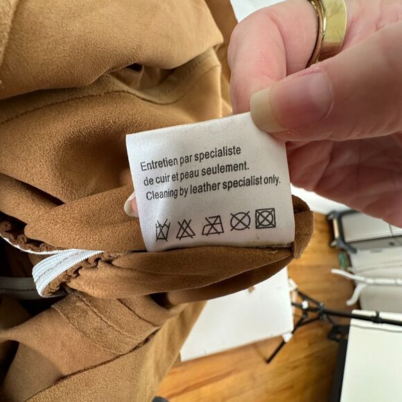 Belair Calvi Camel-Tan Goat Suede Sleeveless Fringed Scoop Neck Mini Dress T2 - Picture 10 of 16